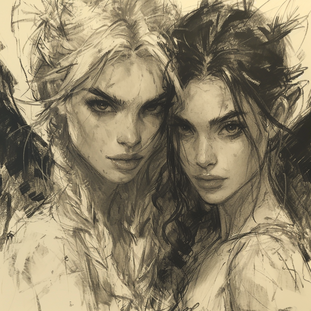 Stunning Dark Fantasy Sketch Mermaids and Harpies Illustrations